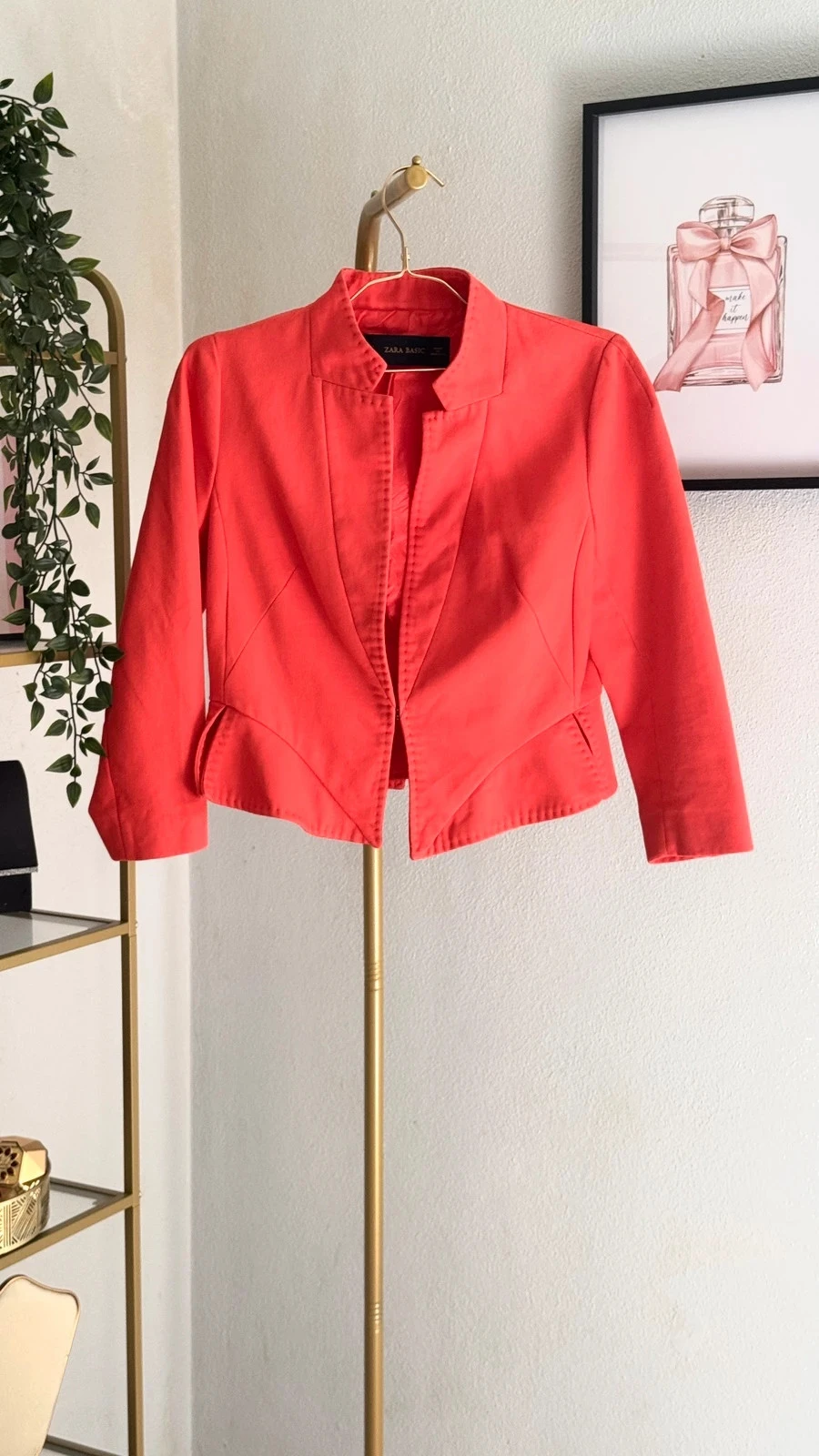 Lindo Blazer Curto Vermelho / Laranja Coralino "Zara Basic" • L • TNC35